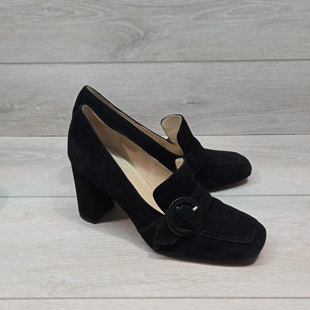 Marc Fisher Women Garlan Leather Square Toe Heels Sandals shoes sz 8.5M